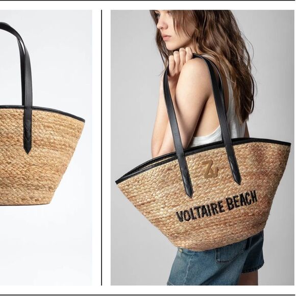 Zadig & Voltaire Initiale Woven Jute Tote FLAWED - Picture 8 of 14